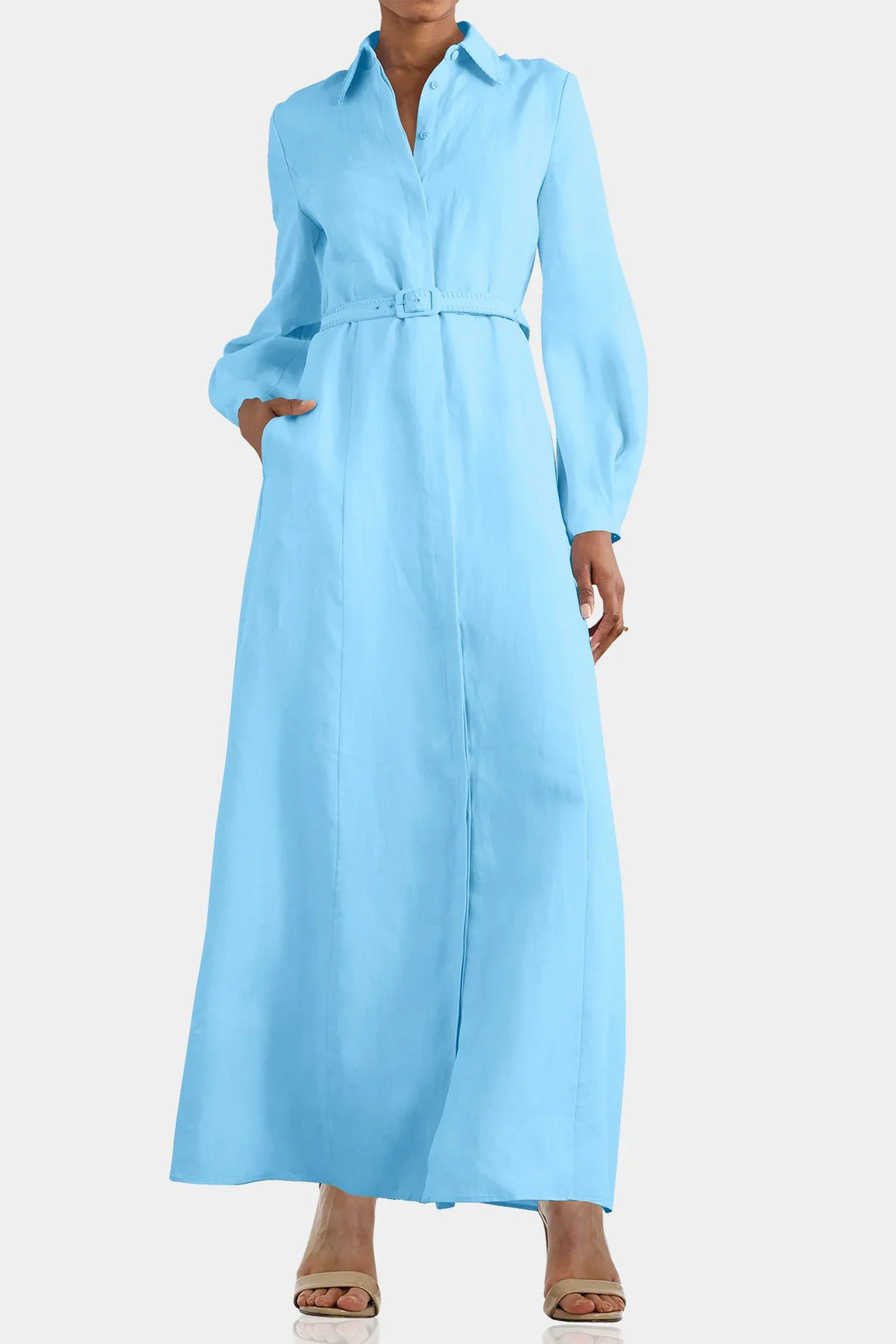 ladies long dress shirts Blue Midi Shirt Dress | Floor Length Shirt Dress