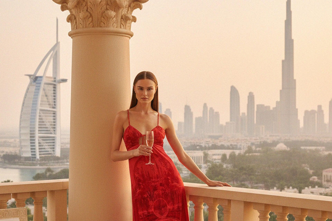 Fit Flare Maxi Dress in Red Designer Long Dress Shahida Parides