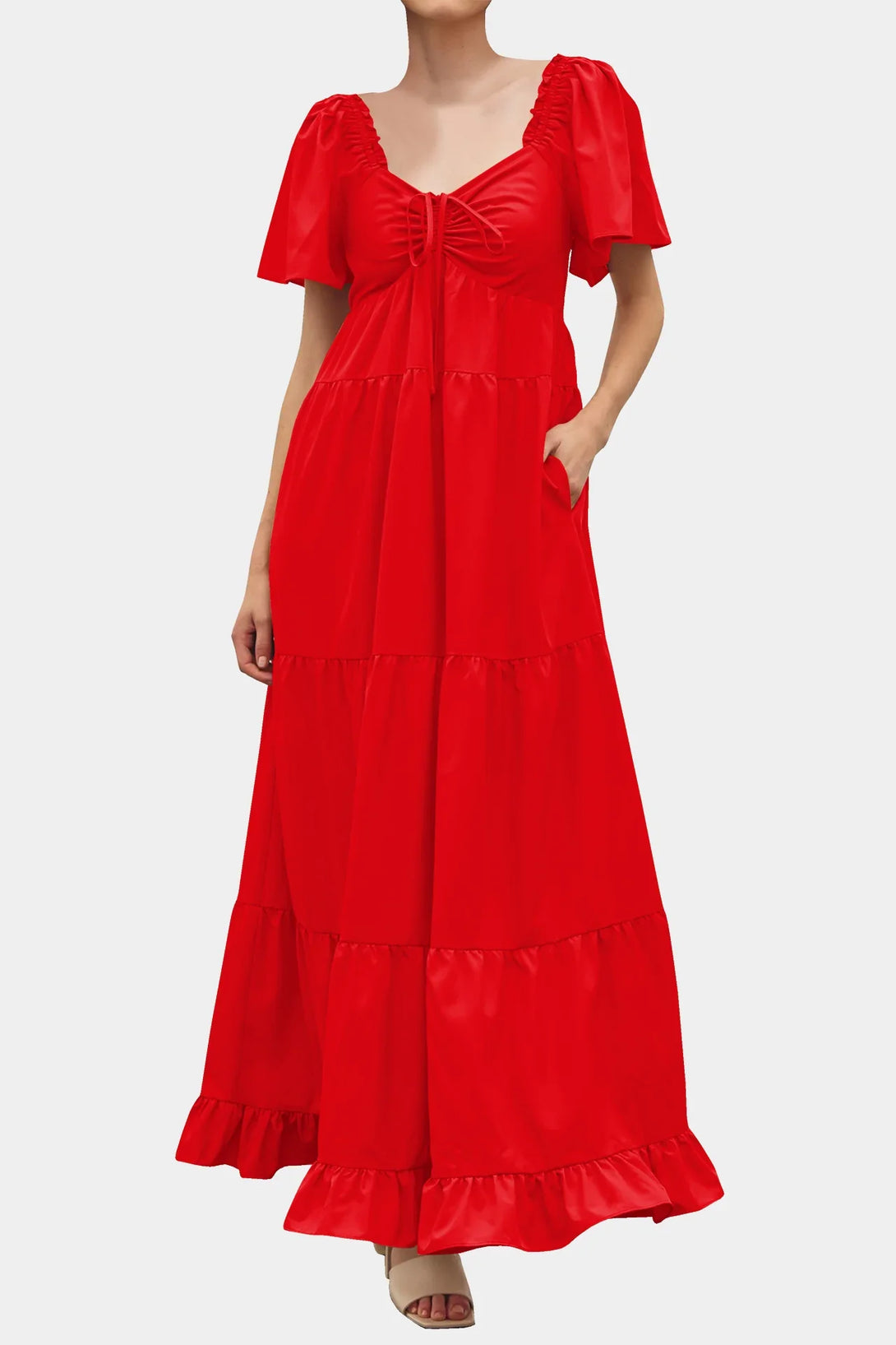 floor length dress, red dress women's clothing, flowy maxi dress, Shahida Parides,