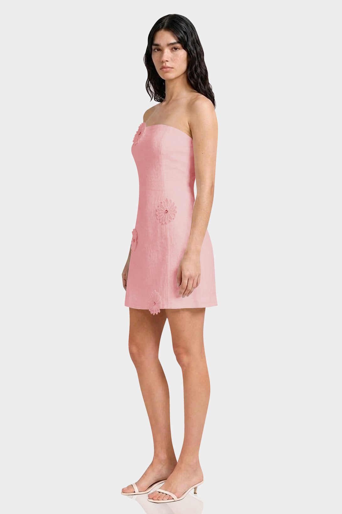blush pink dress mini S Strapless Cotton with Handcrafted Floral Appliqué Size:2XL (60) Evening Gowns Yellow Lace Make a statement in Category_ New Homecoming Dresses