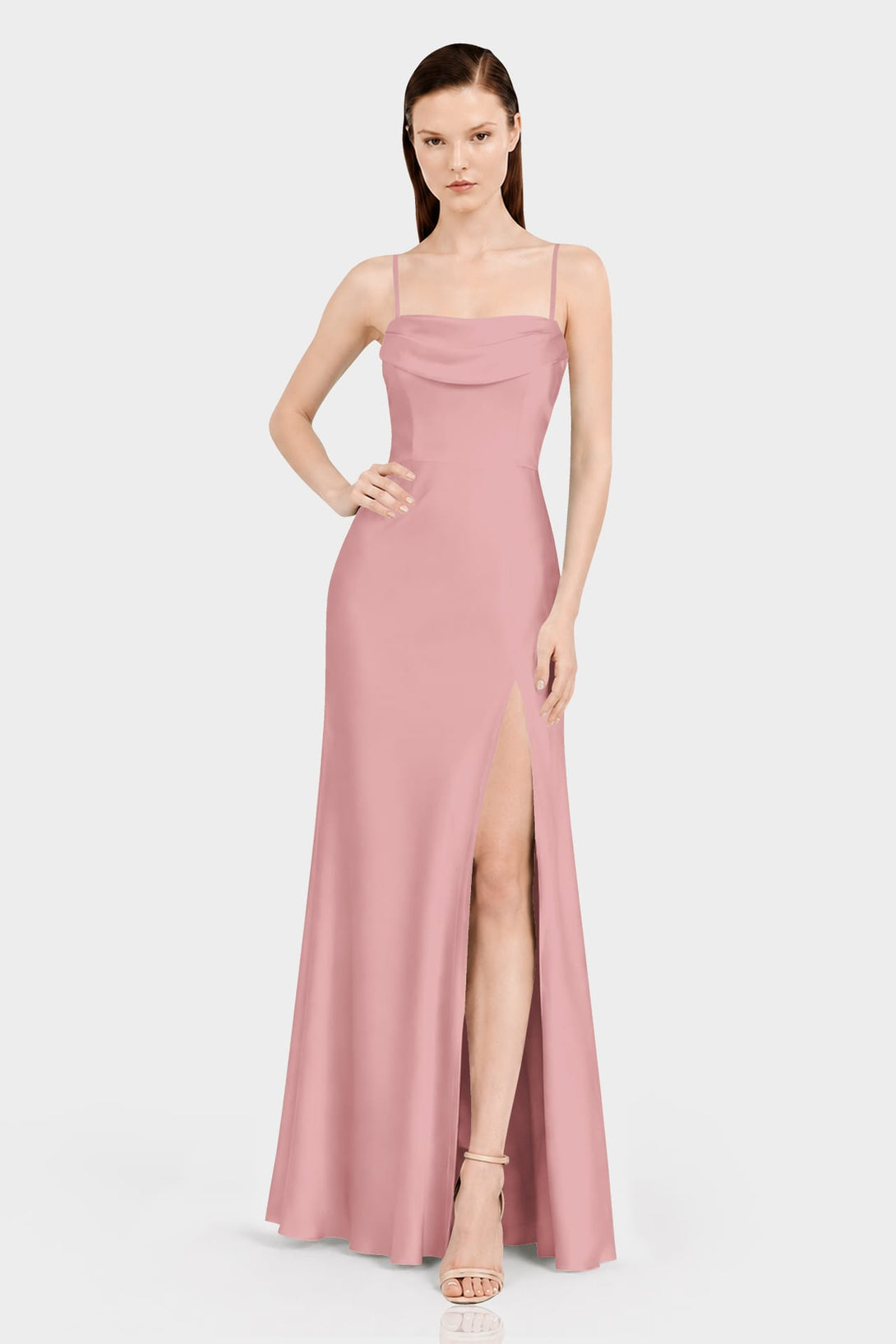 S Matte Satin Dusty Rose Maxi Dress for Wedding – Convertible Multiway Bridesmaid Dress