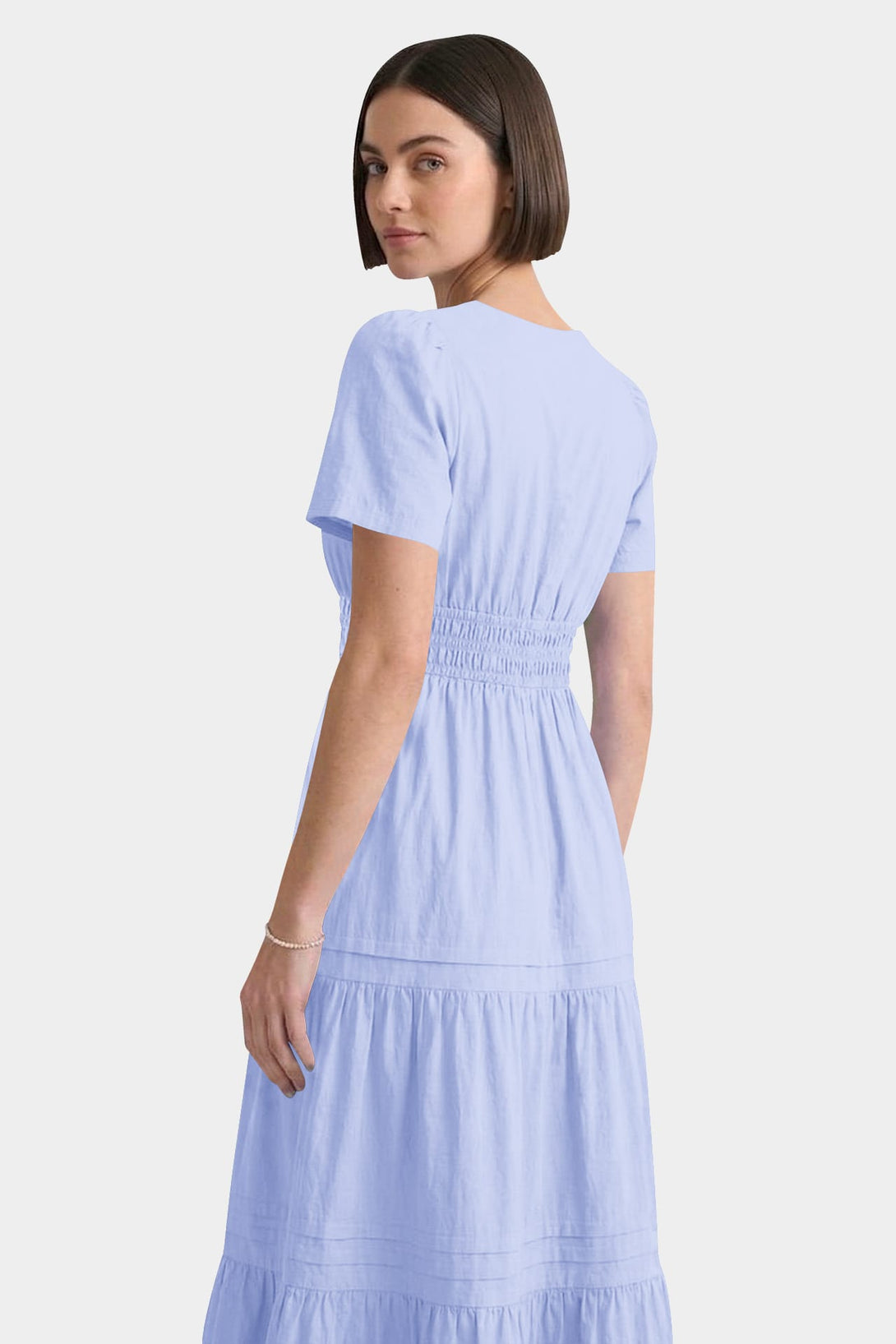 Icy Blue Cotton Maxi Tiered Dress