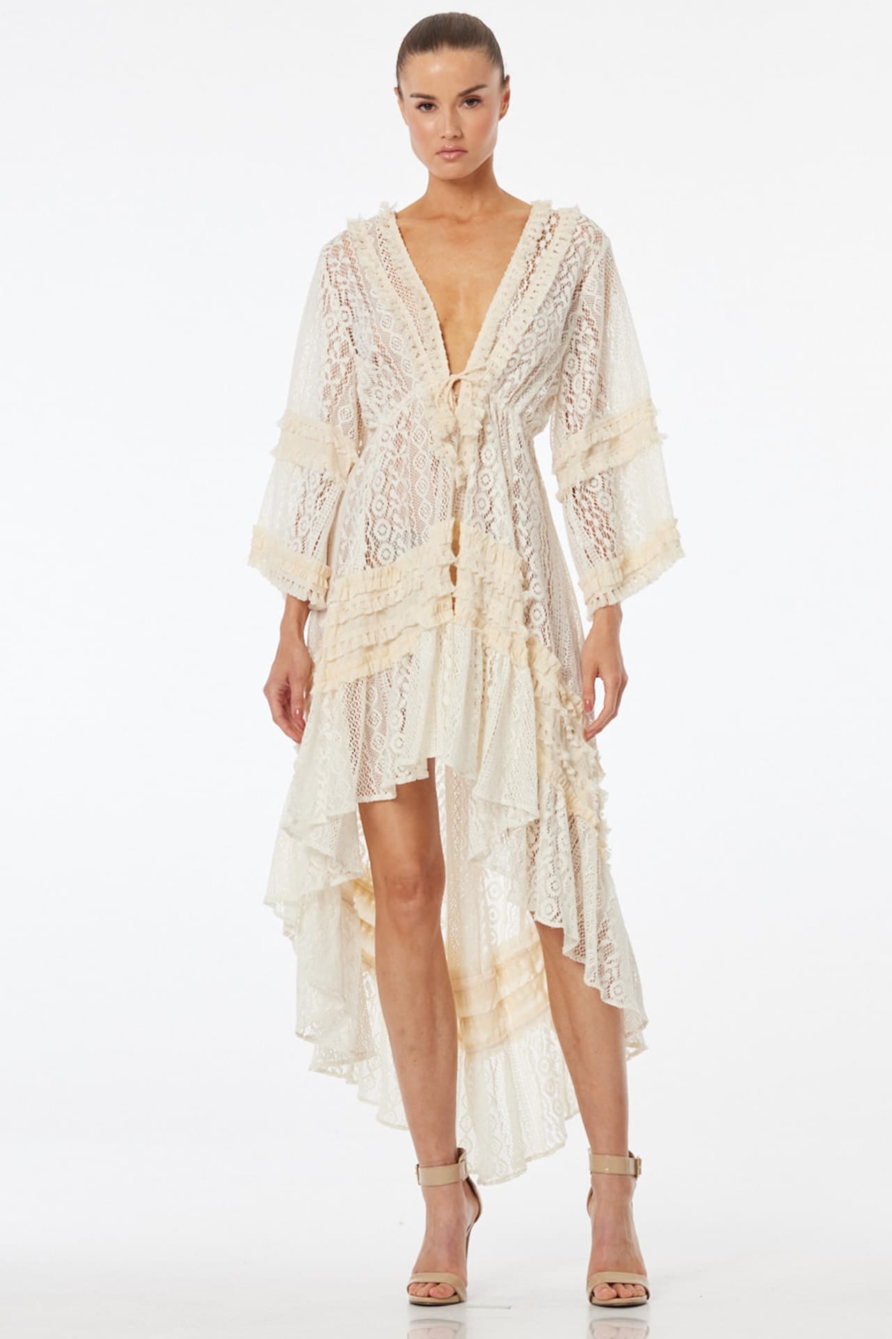asymmetrical midi resort dress Ivory Lace with Hi-Low Hem – Shahida Parides Premium stretch jersey