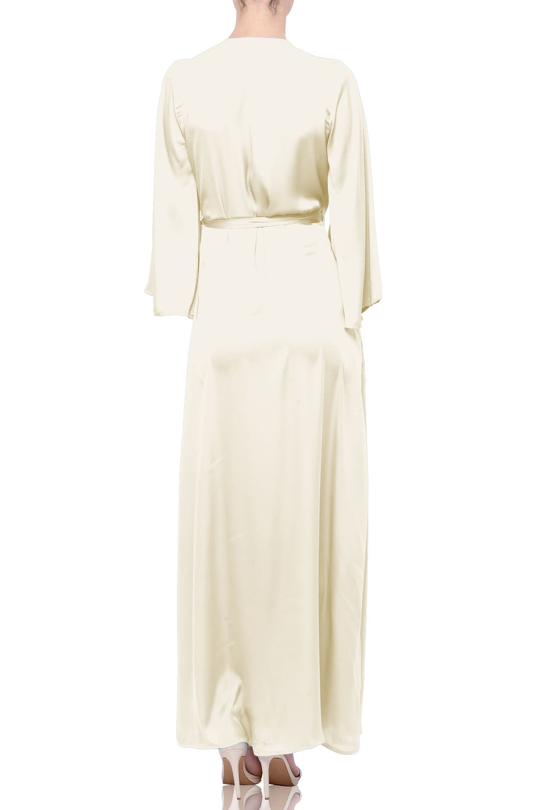 ivory silk wrap dress Ivory Silk Satin True Wrap Maxi Dress Long Sleeves for Courthouse Wedding or Elopement