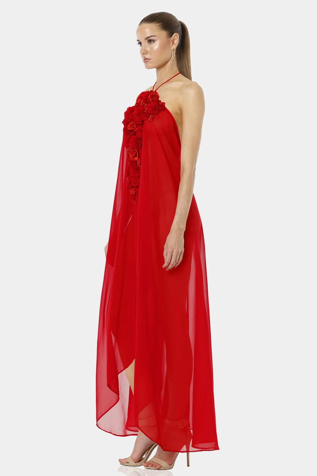 Ruby Red Silk Maxi Handkerchief Dress