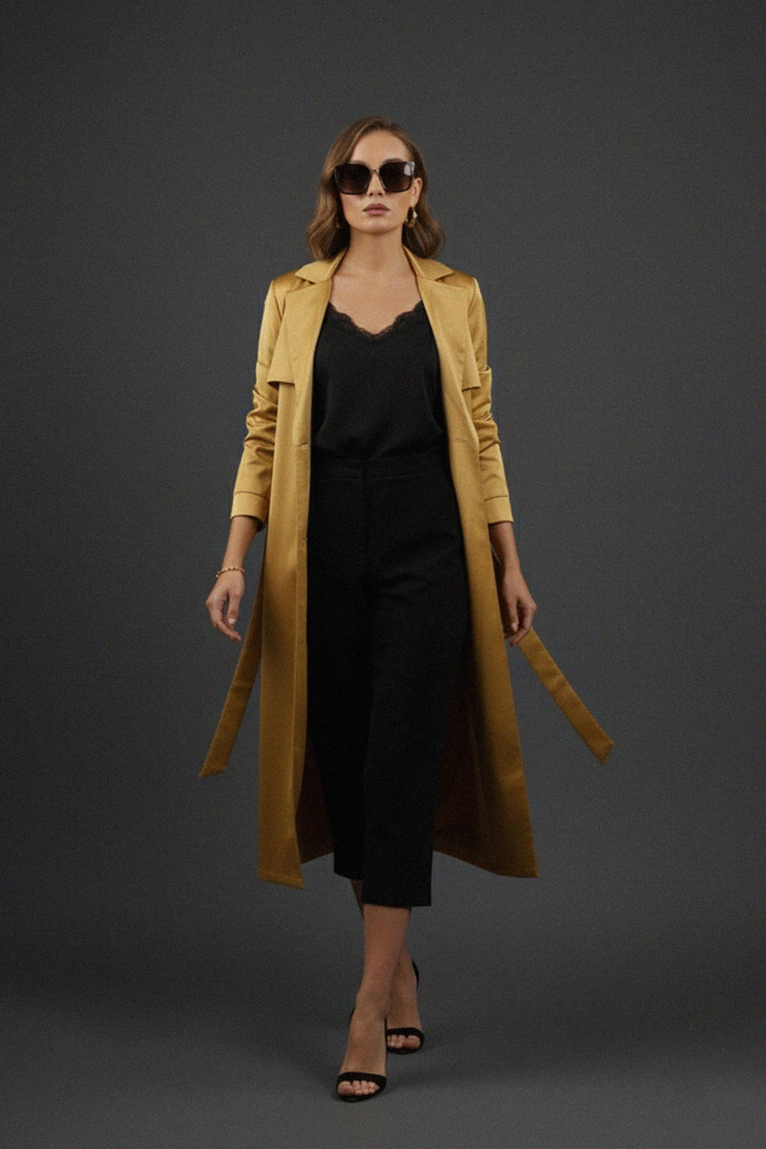 glossy trench coat,
designer trench coat,
luxe satin outerwear,
Shahida Parides,