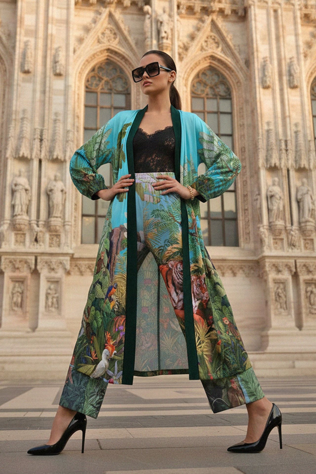 shahida parides, designer silk kimono, luxury womens kimono, kyle x shahida, satin trench coat, chic womens kimono