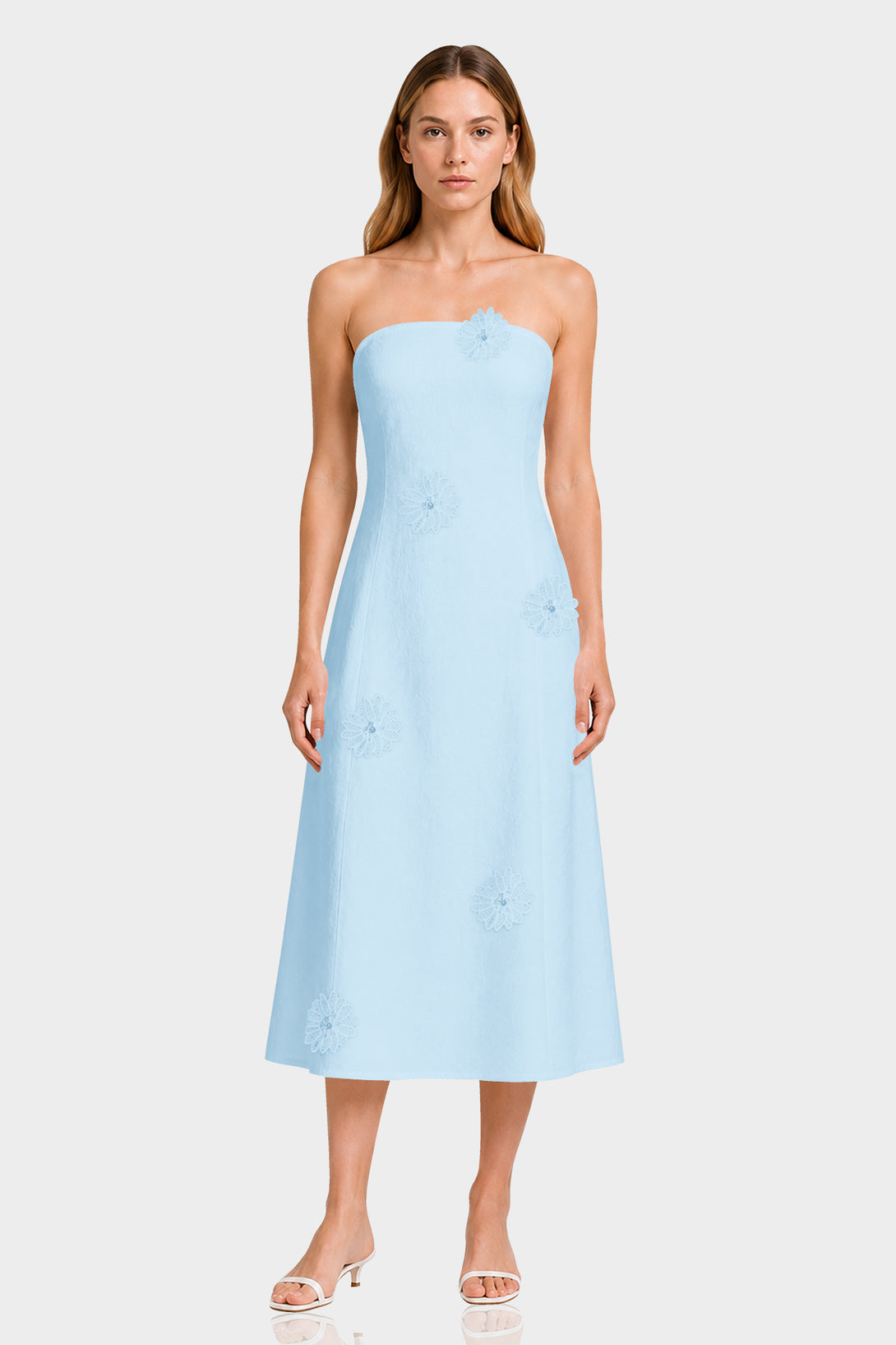 strapless cotton midi dress Buttercup Dream Strapless Cotton Midi Dress Pink / S
