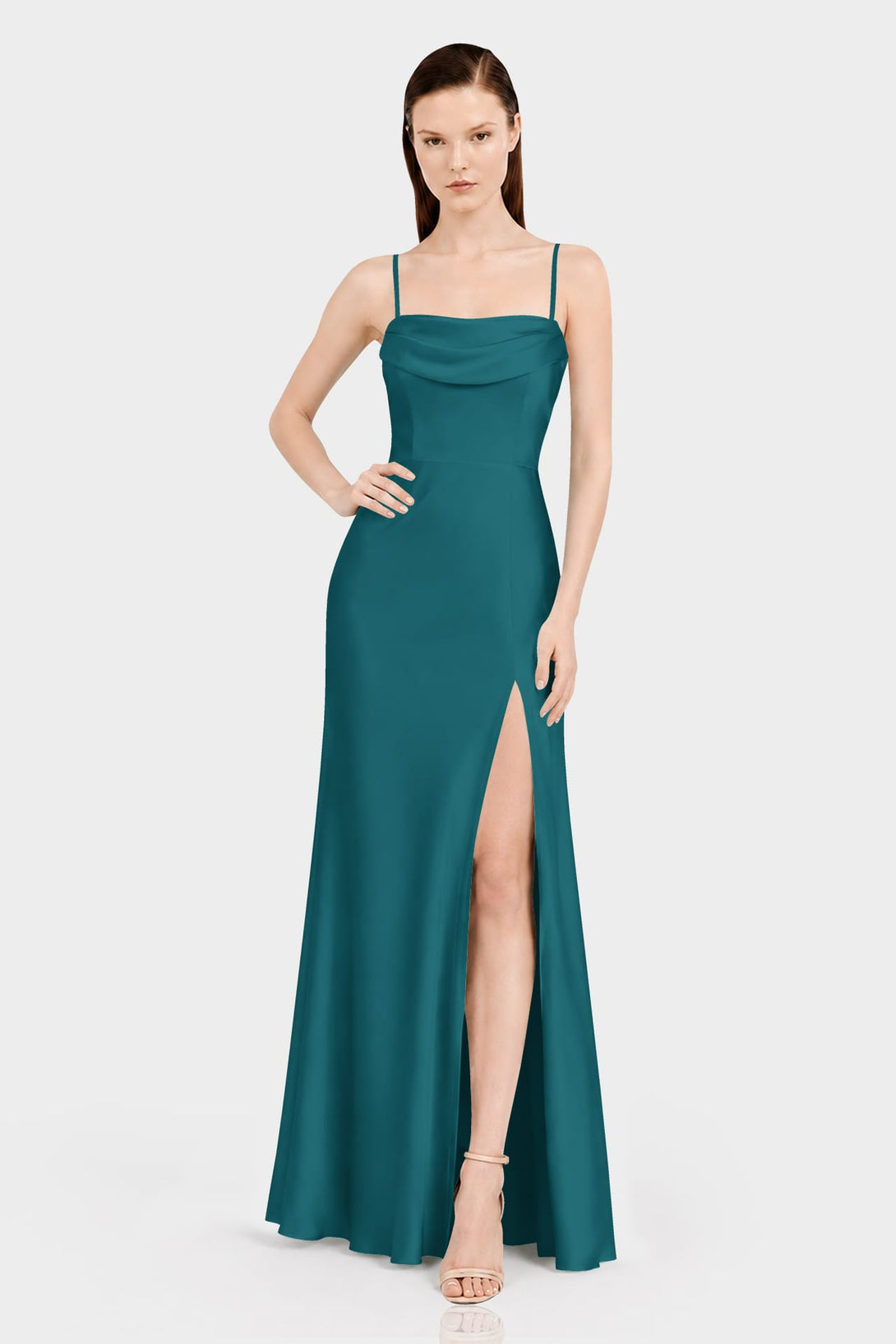 winter teal bridesmaid dresses S Elegant Rich Dress in Matte Satin with Side Slit Black Gothic Mermaid Wedding Dress glamour making it perfect for Color:CALYPSO CORAL MULTI