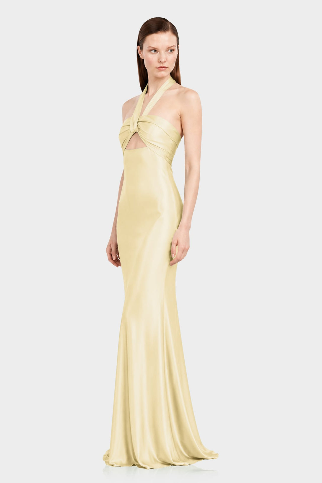 Champagne Satin Halter Maxi Dress
