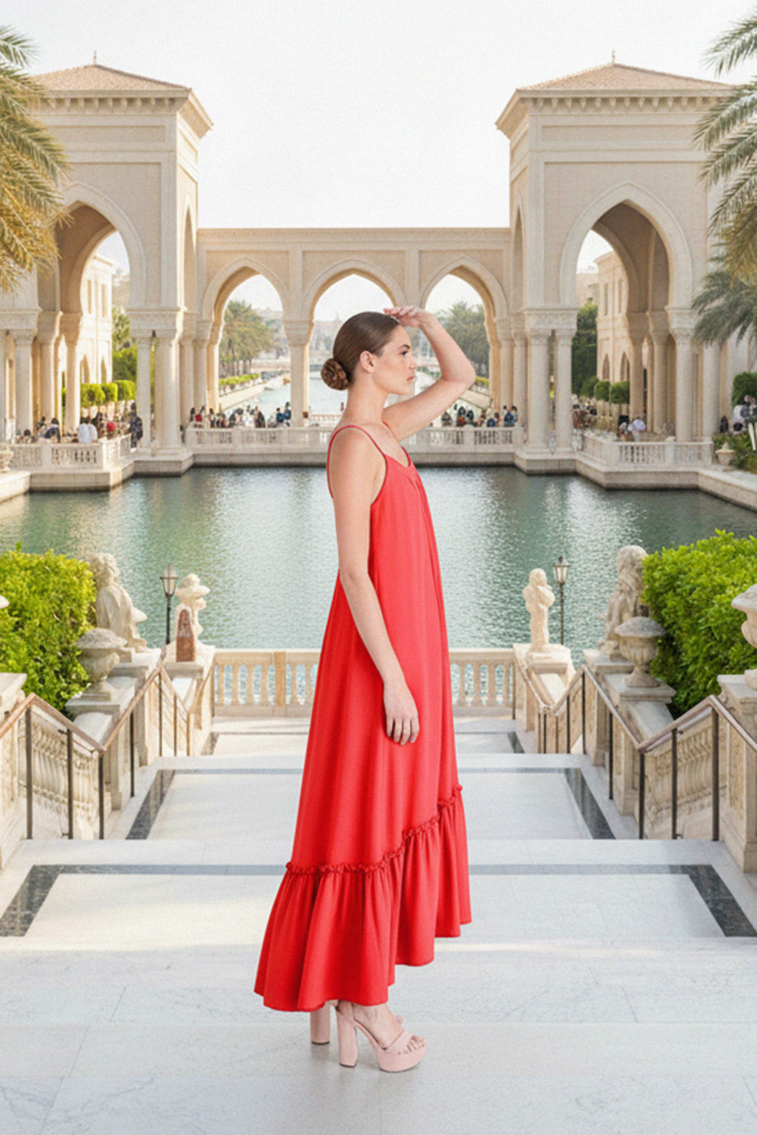 ladies red summer dress S Red Spaghetti Strap Long Summer Dresses