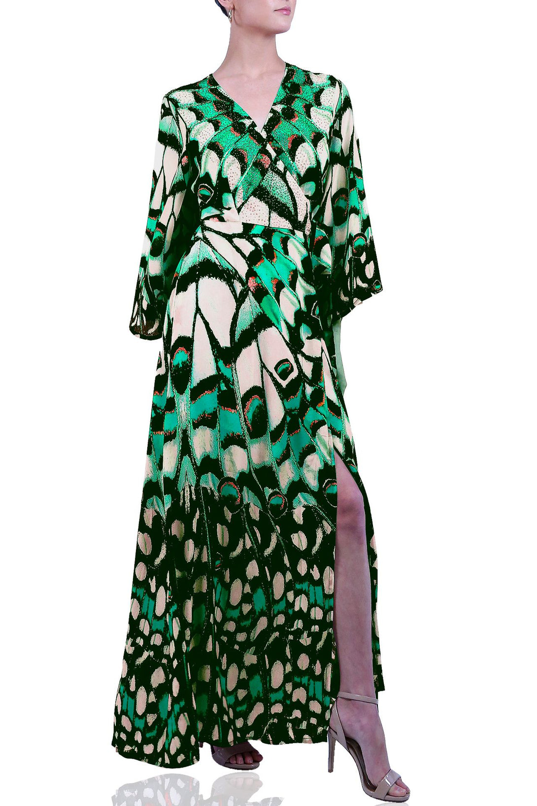   wrap evening dresses, maxi wrap long sleeve dress, Shahida Parides, plus size long wrap dress,