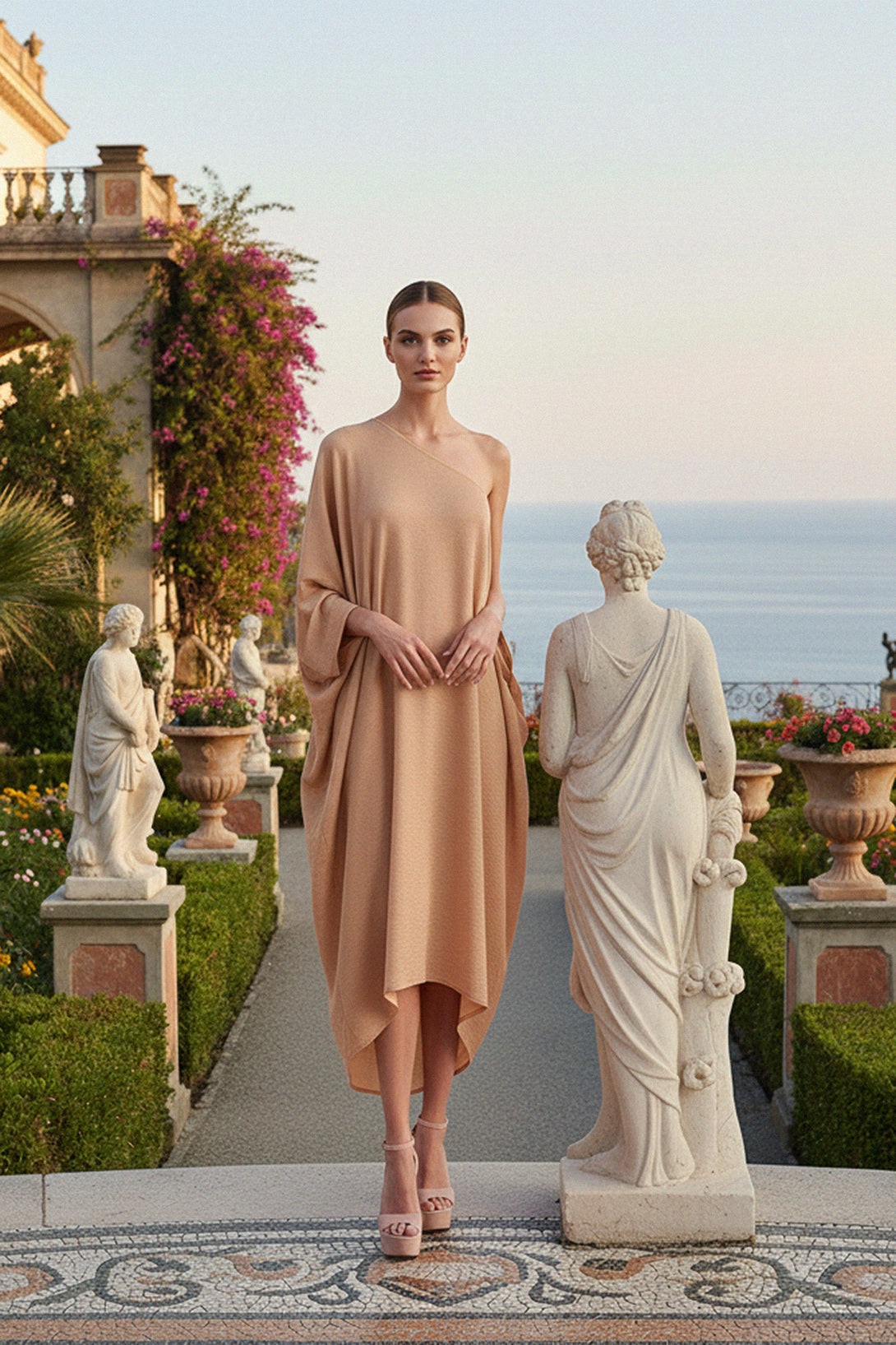 beige dress, Shahida Parides, designer midi dresses, casual midi dresses for women,