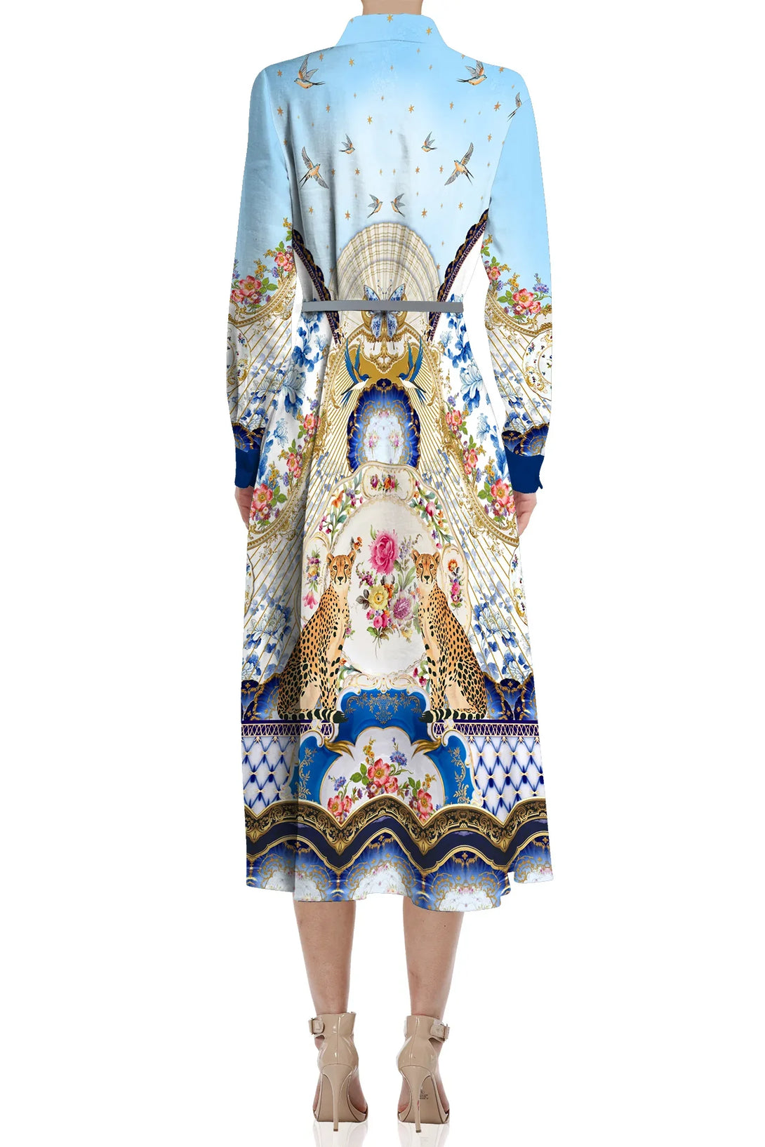 long sleeve midi shirt dress S Blue Long Sleeve Midi Shirt Dress