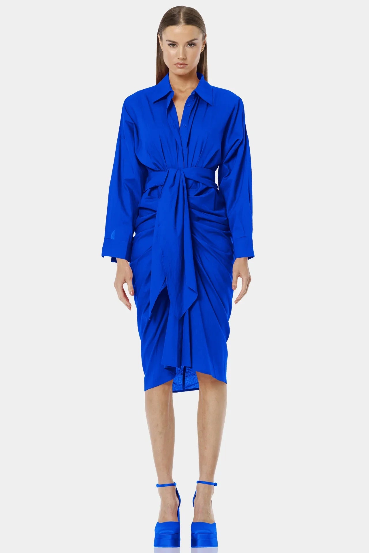 Blue Dress Shirt | Cotton Shirt Dress Midi - Shahida Parides Custom Blue Dress Shirt | Cotton Shirt Dress Midi - Shahida Parides Custom