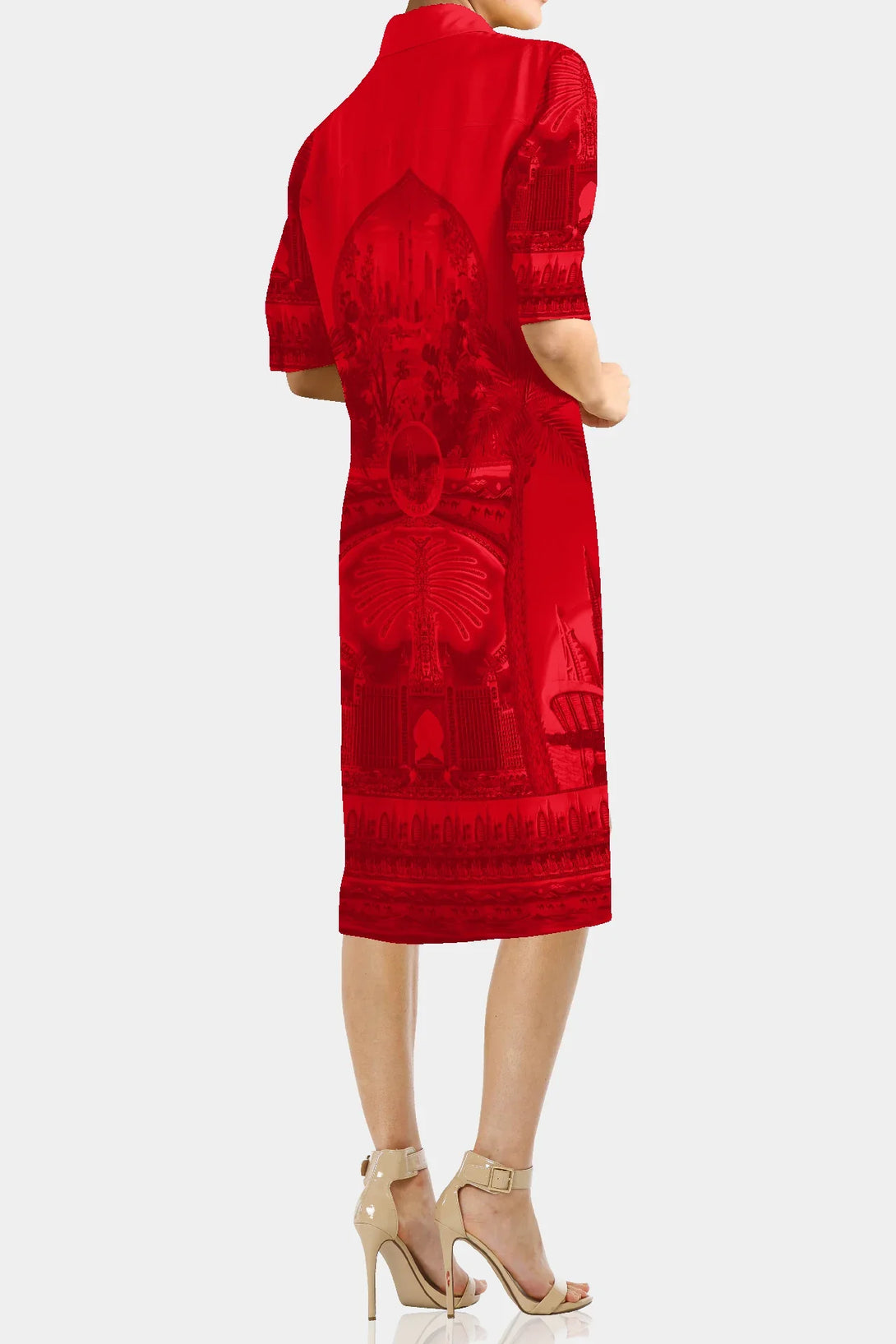 S Shahida Parides Red Midi Shirt Dress for Women