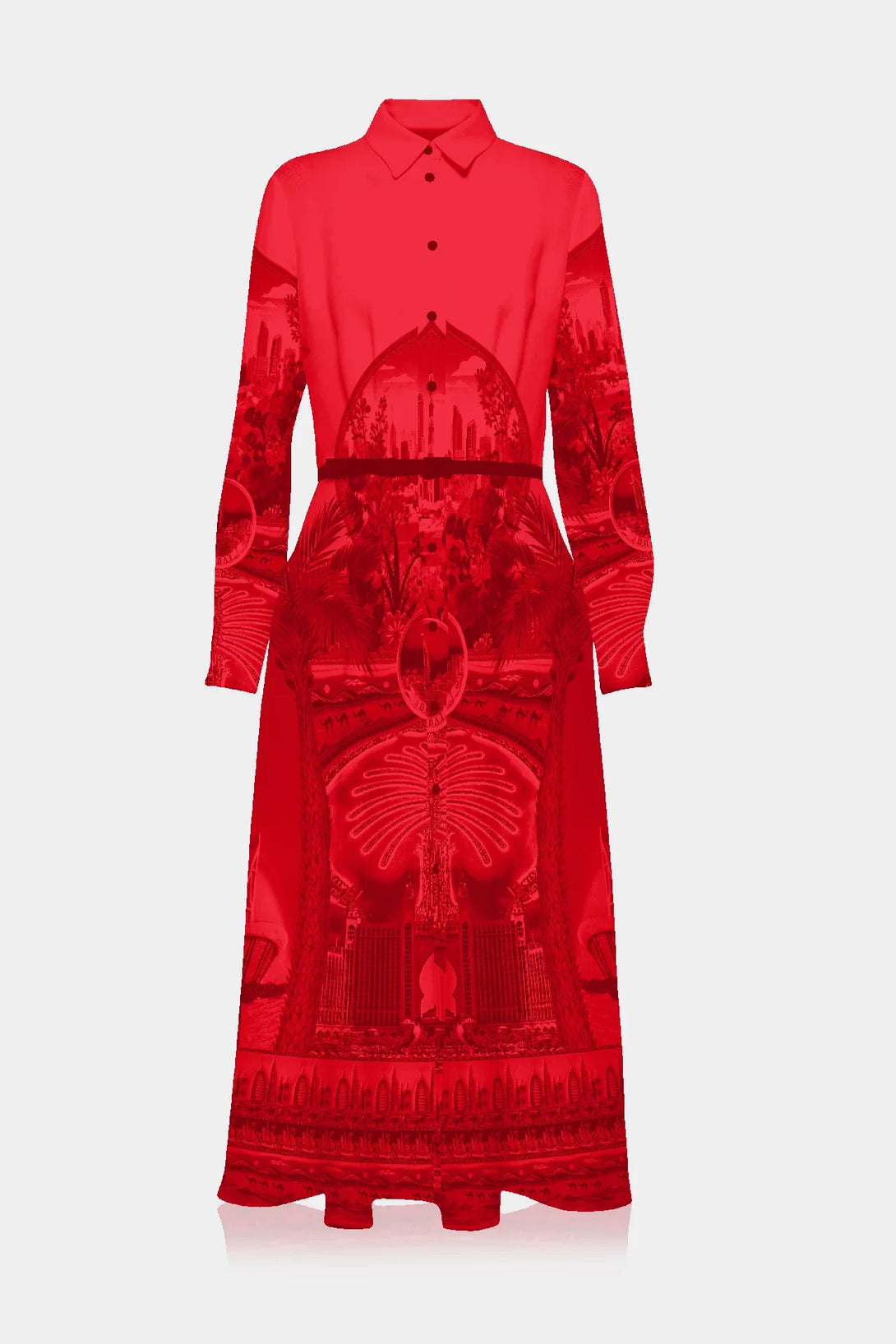 Midi shirt dresses for women midi shirt dress with sleeves red midi dress Shahida Parides elegant belted collared design perfect for casual or evening wear