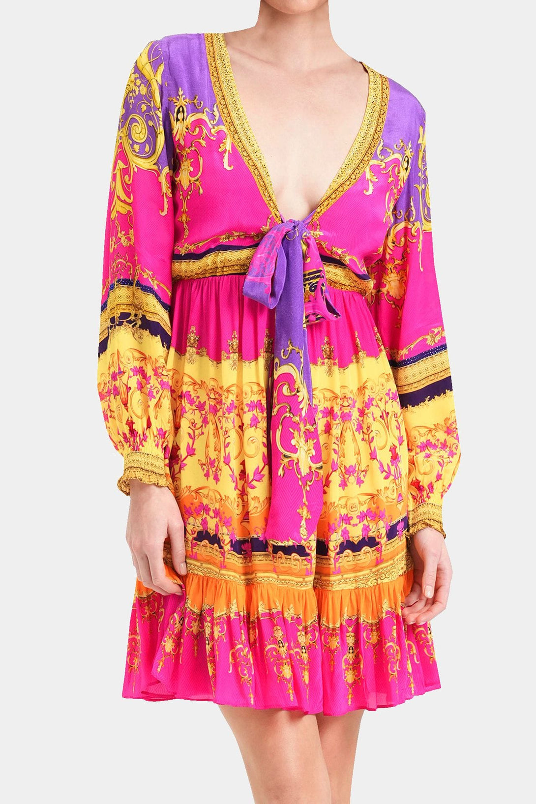  hot pink dress mini, Shahida Parides, sexy short frock, long sleeve body con mini dress, designer mini dress,