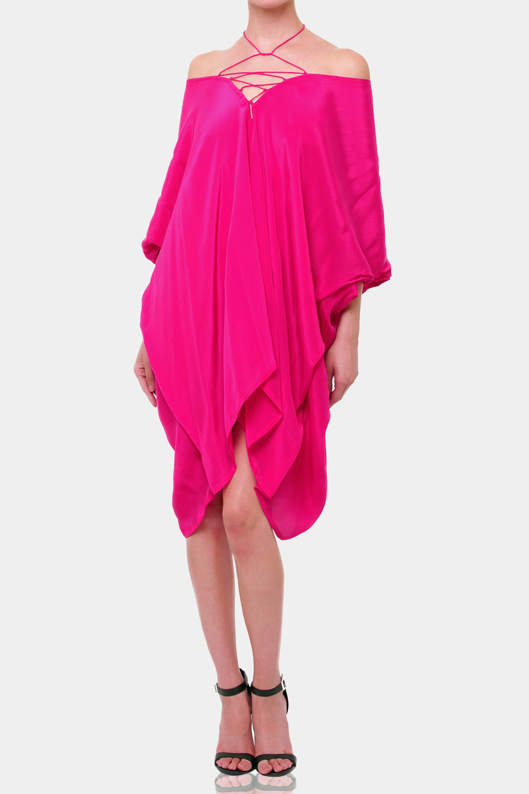  hot pink dress mini, designer kaftan, mini frock for women, plus size short dresses, Shahida Parides,