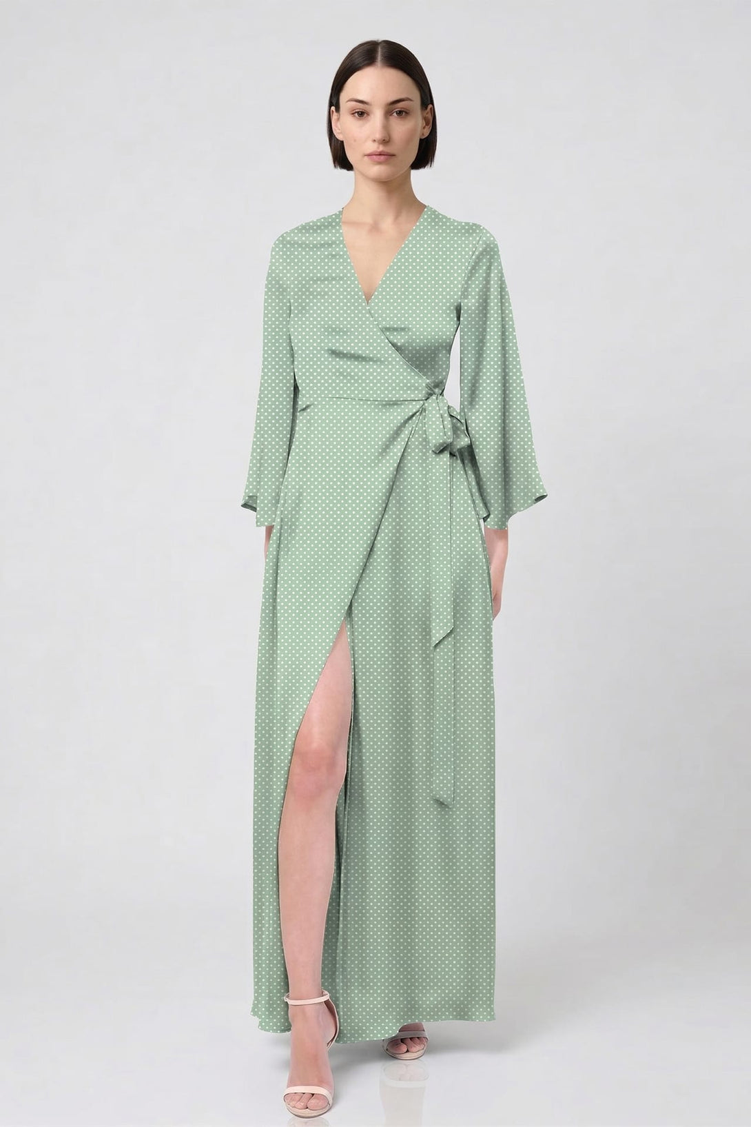 mint green satin maxi dress Sloane | Mint Matte Satin Halter-Neck Maxi Dress With Cape