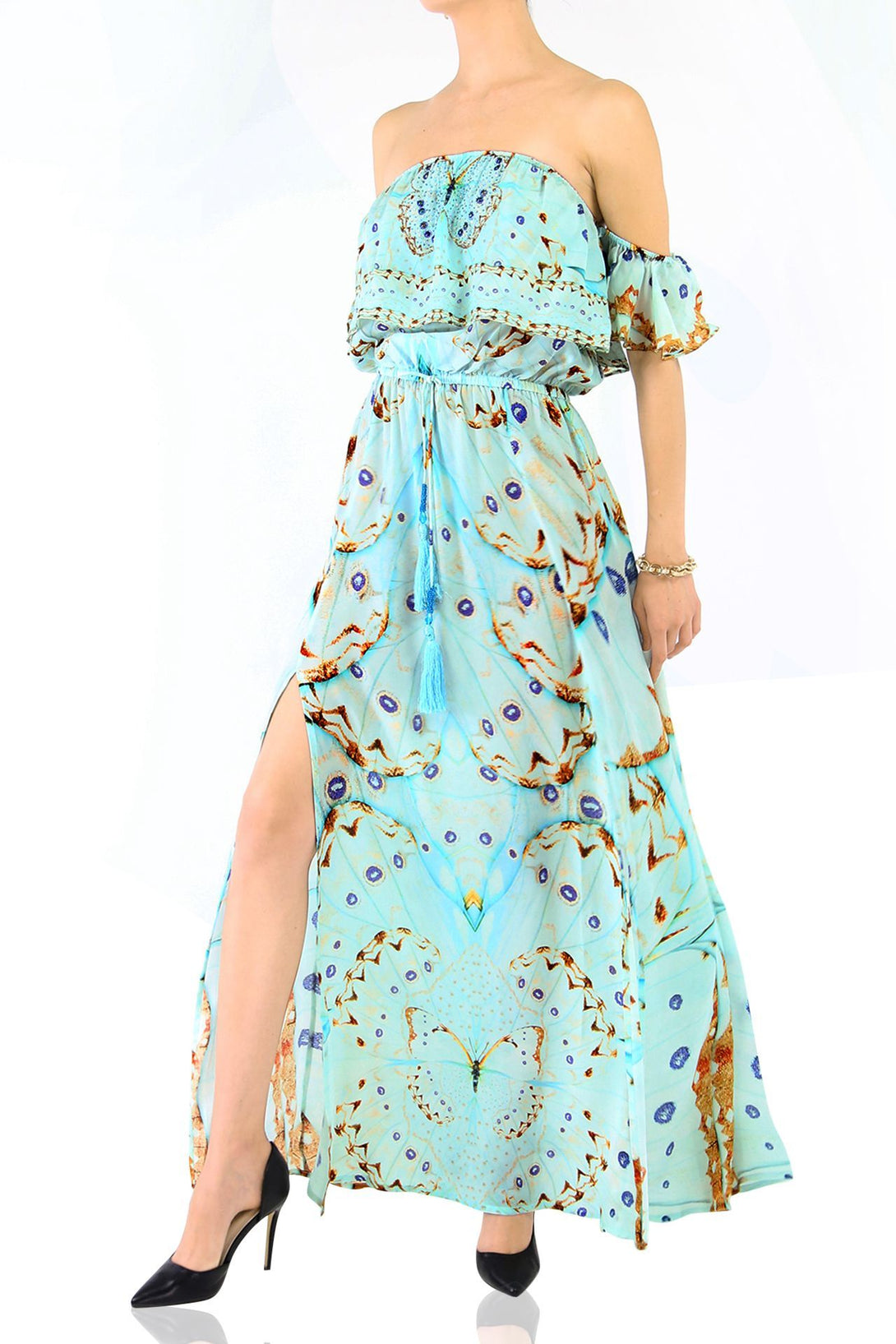  womens mint green dress, off the shoulder floral dress, long flowy dresses, Shahida Parides, 