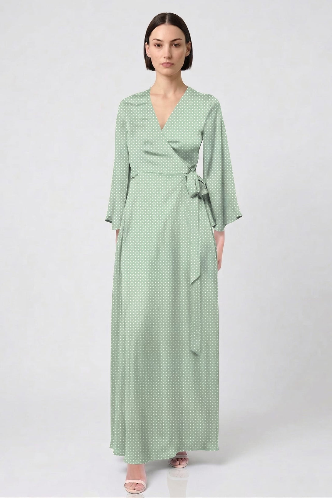green and white polka dot wrap dress Womens Sosandar Green Spot Print Faux Wrap Dress US 12