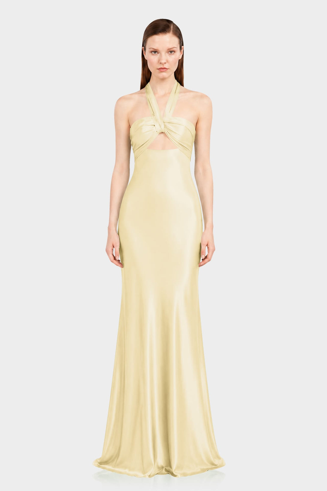 Champagne Satin Halter Maxi Dress