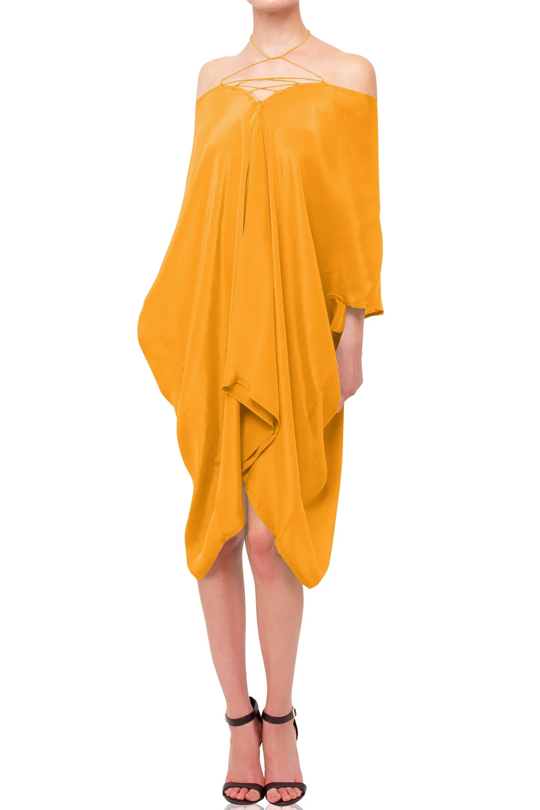 Mustard Yellow Silk Mini Kaftan Dress | Shahida  Shahida Parides