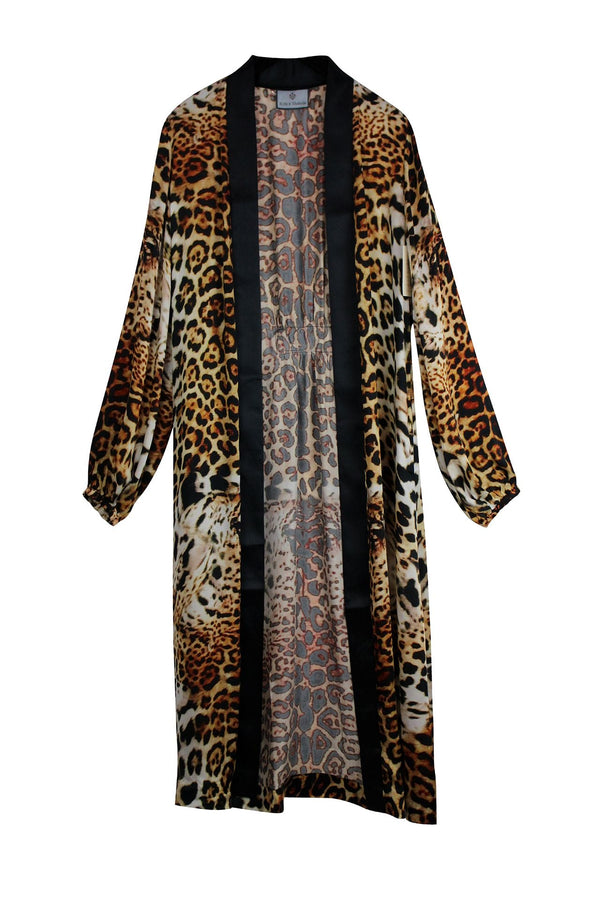 Morgan Wade kimono, Shahida-parides robe, animal print silk, womens leopard kimono, luxury fashion robe