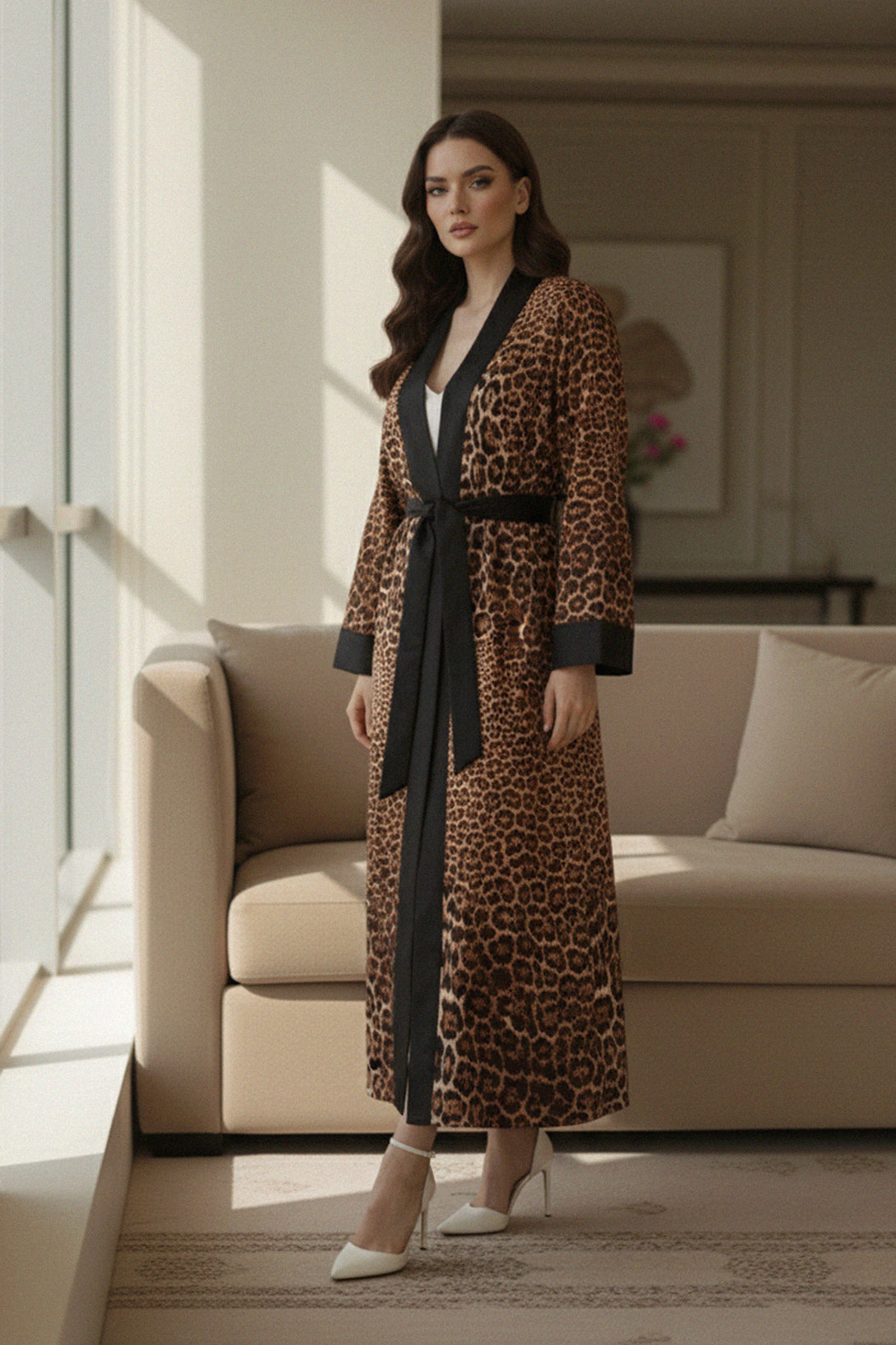 Morgan Wade robe Shahida-parides, animal print kimono, long silk robe, womens leopard kimono, luxury fashion robe