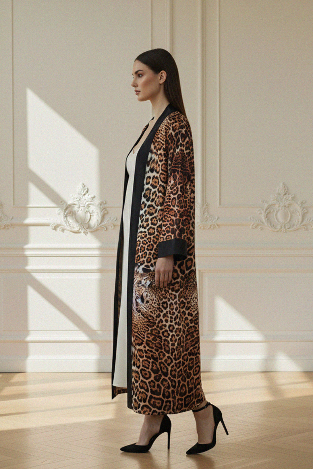 Morgan Wade kimono, Shahida-parides robe, animal print silk, womens leopard robe, luxury fashion robe, chic designer kimono