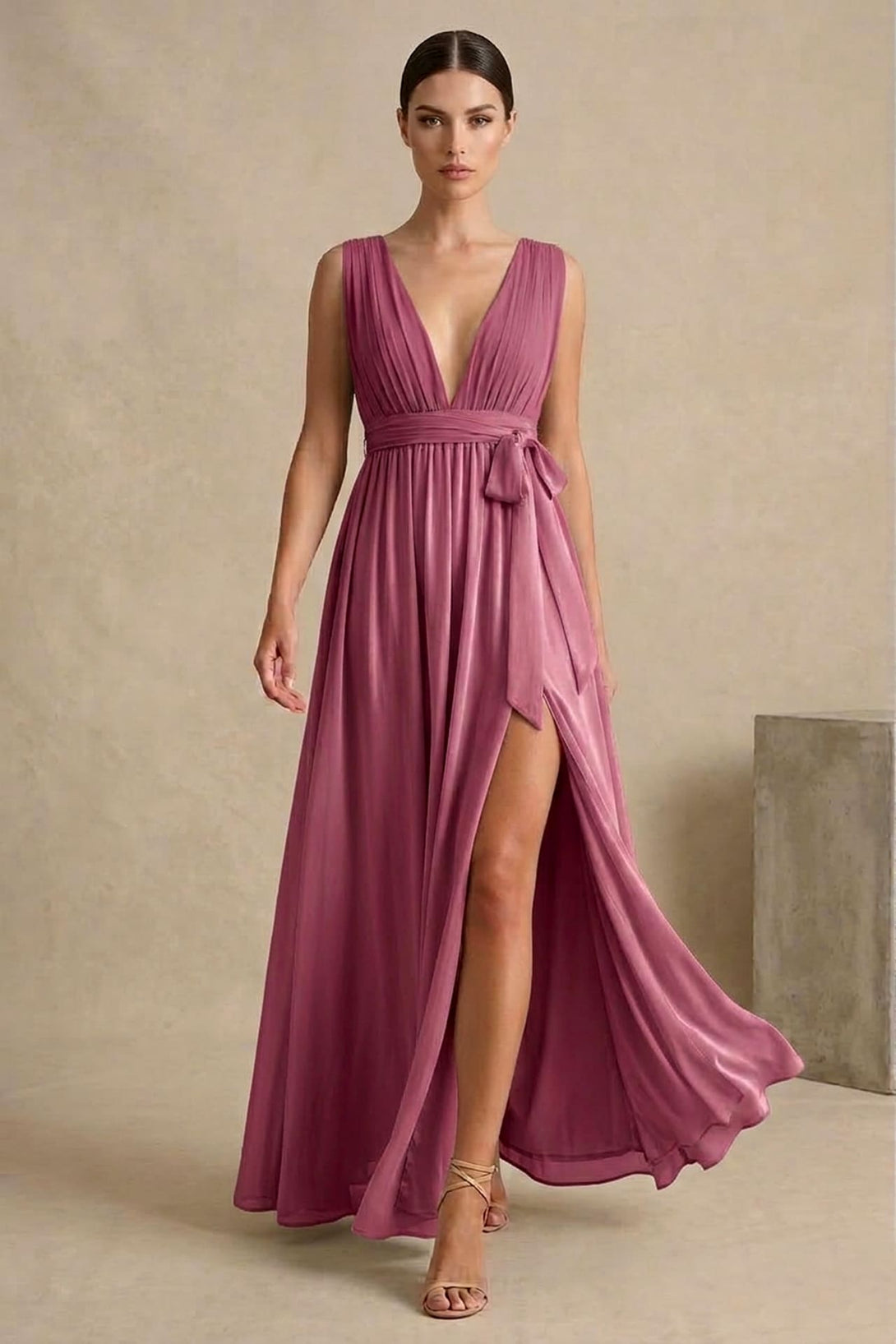 Mulberry Bridesmaid Dress V-Neck Formal Maxi