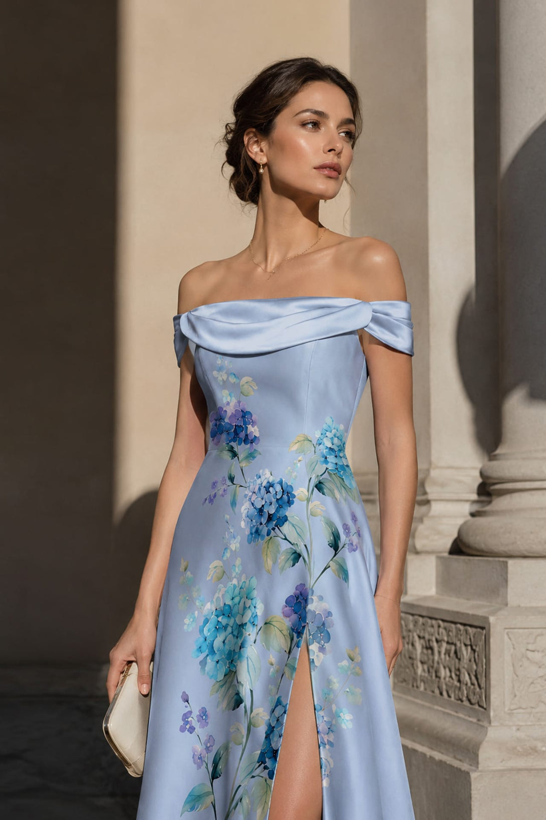 Hydrangea Floral Satin Maxi Dress