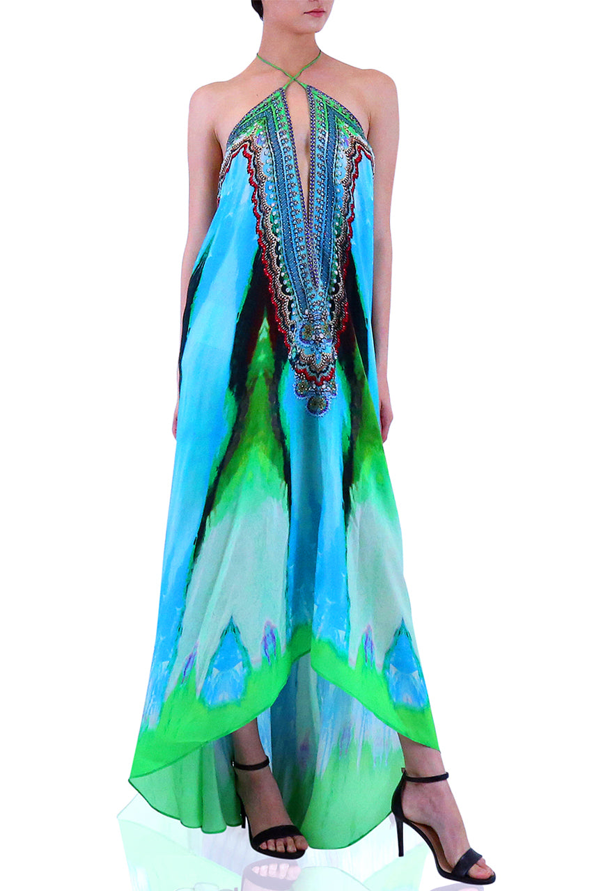  long blue dress, formal dresses for women, Shahida Parides, plunging neckline cocktail dress,