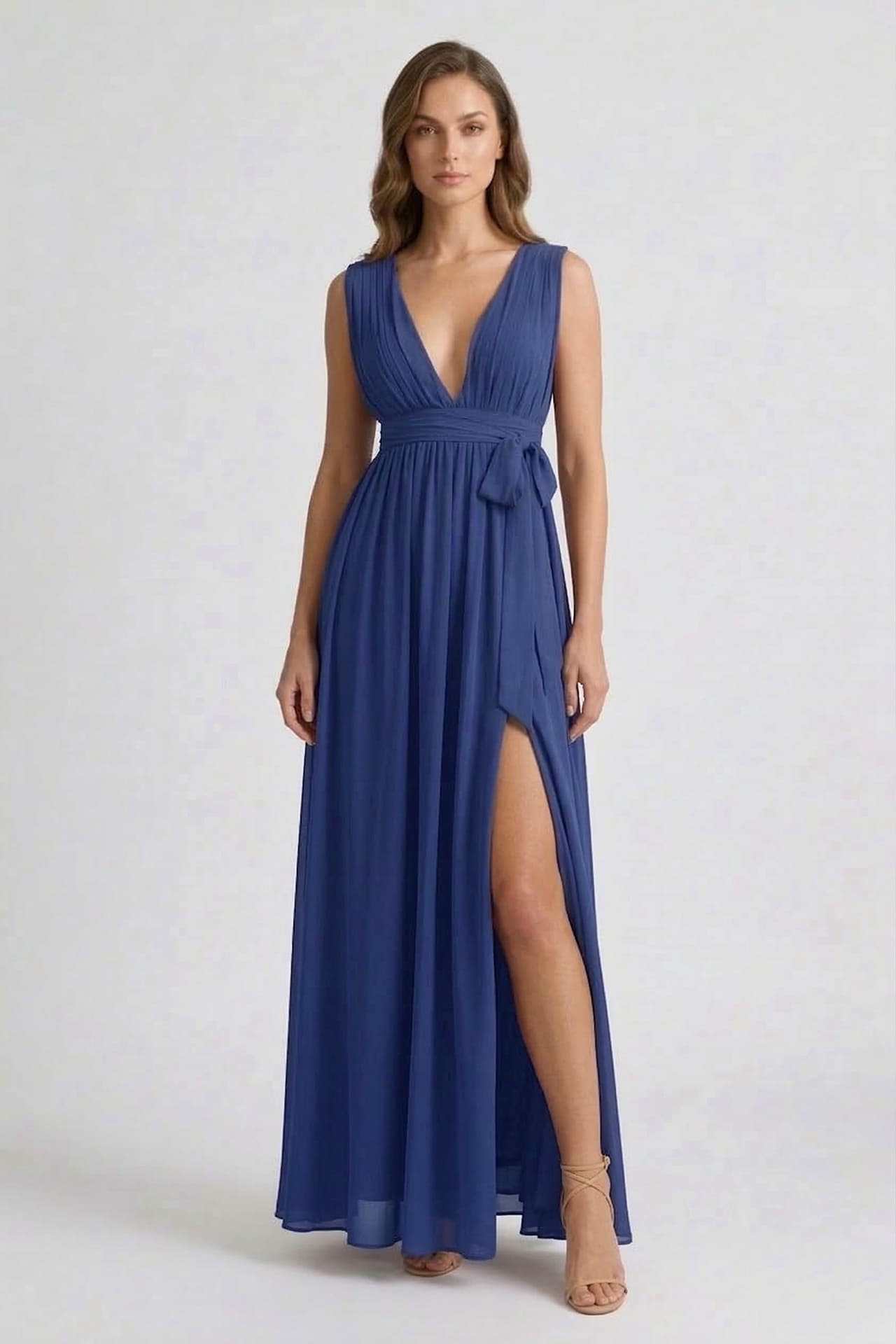 navy blue maxi dress for wedding Navy Blue Maxi Dress With Cape Sleeves And Lace Detail For Wedding Guest #J1953