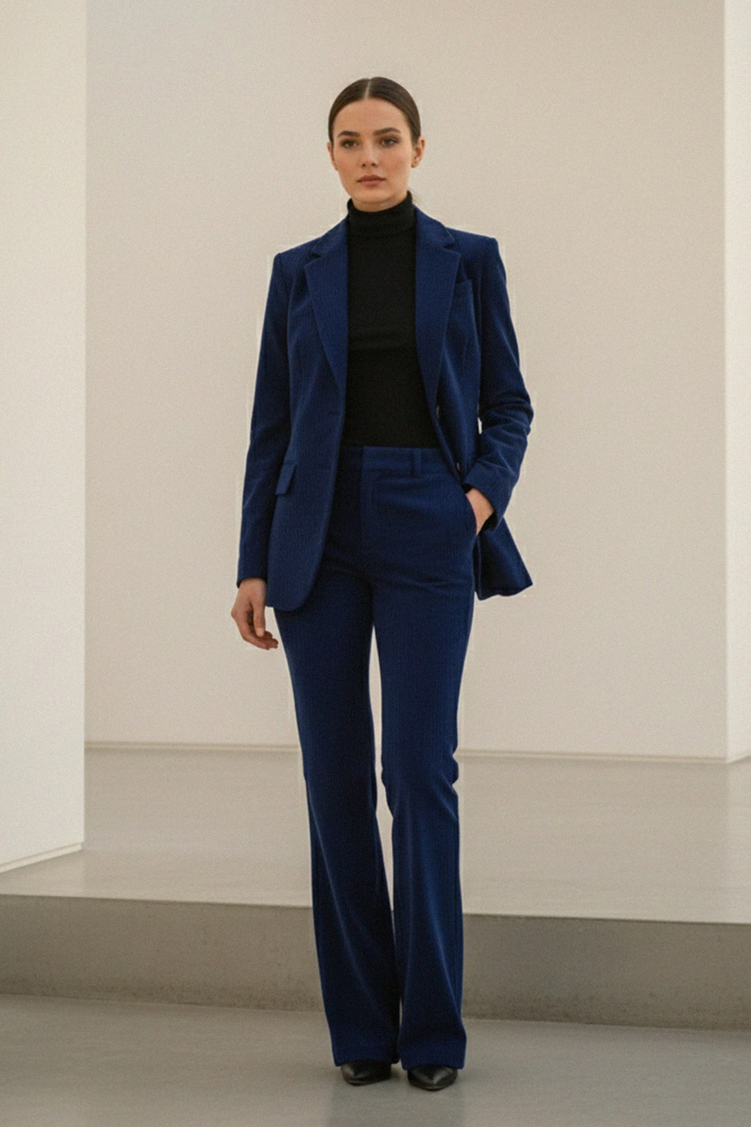 chic navy structured blazer women, shahida