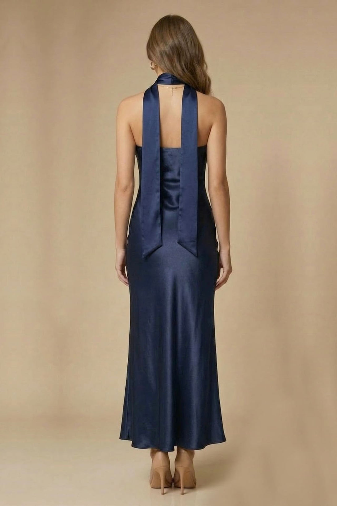 navy midi bridesmaid dress Rachel Allan RB4174 - Long Tulle, Applique, Beading Trumpet Dress main image 0