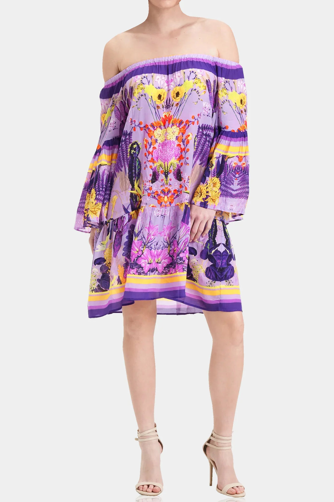 Designer Short Printed Dress | Off Shoulder Dress | Shahida Parides Small
