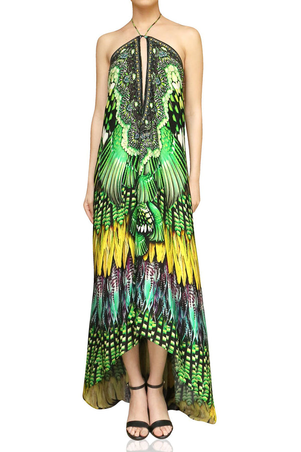  green cocktail dress, long silk dress, Shahida Parides, halter maxi dress, long flowy dresses,