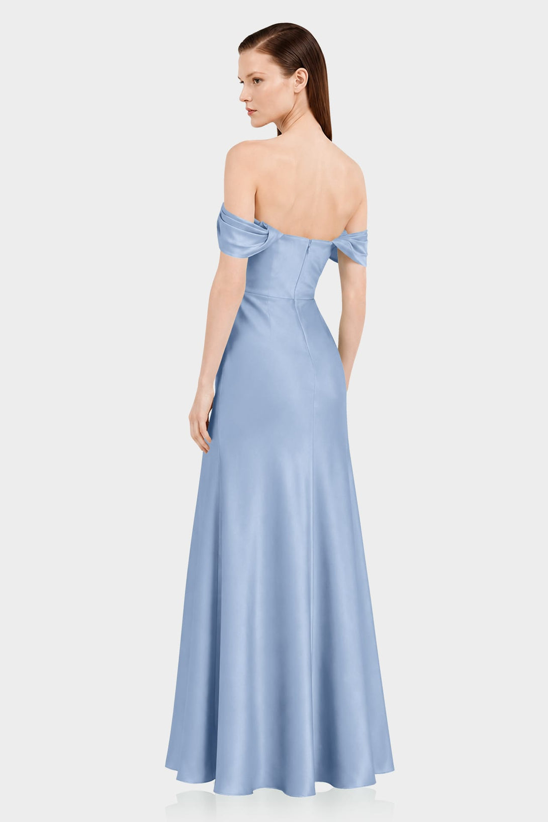 S Convertible Off Shoulder Steel Blue Bridesmaid Maxi Dress – Resort Wedding Dress