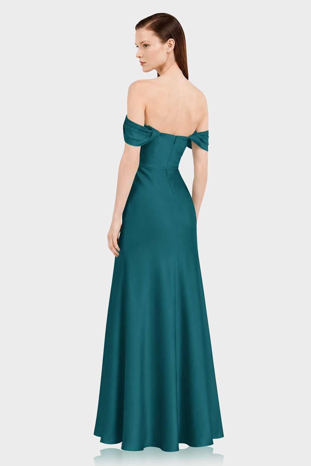 S Elegant Rich Teal Bridesmaid Dress in Matte Satin with Side Slit