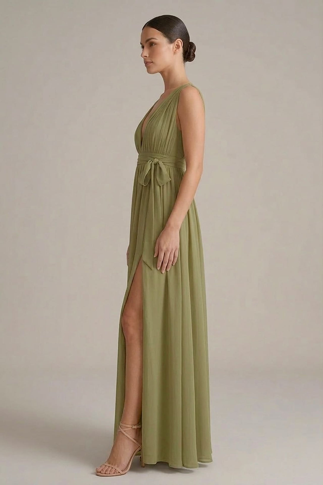 S / With Slit Olive Heaven V-Neck Bridesmaid Dress – Elegant Wedding Occasion Gown S / With Slit Olive Heaven V-Neck Bridesmaid Dress – Elegant Wedding Occasion Gown
