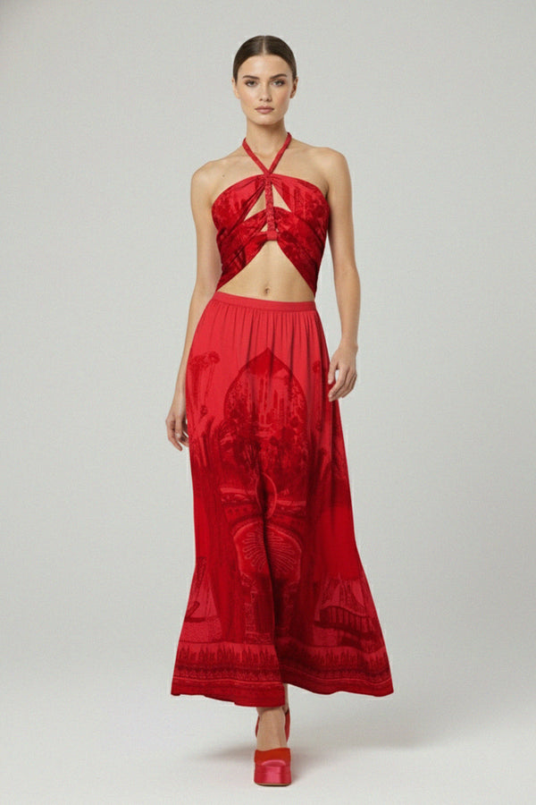 red tiered maxi dress Tie Shoulder Mermaid Ruffle Long Prom with Slit Red / 14 turning every step into a statement with its bold Women's Got My Attention Red