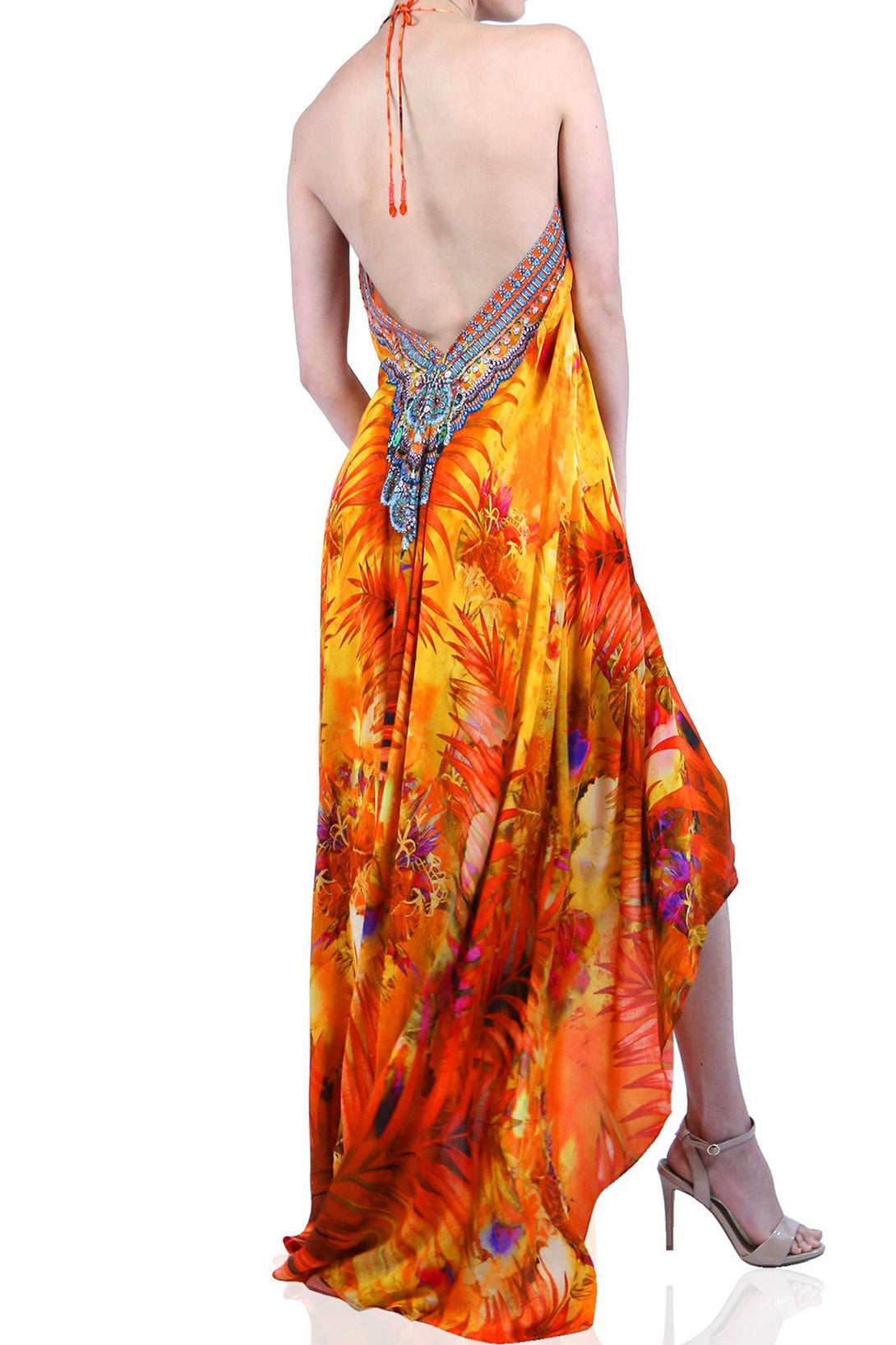  burnt orange long dress, long summer dresses for women, plunge neck cocktail dress, Shahida Parides,