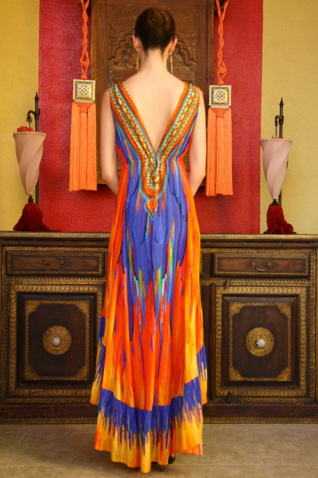  long formal orange dress, long summer dresses for women, Shahida Parides, asymmetrical dress formal,
