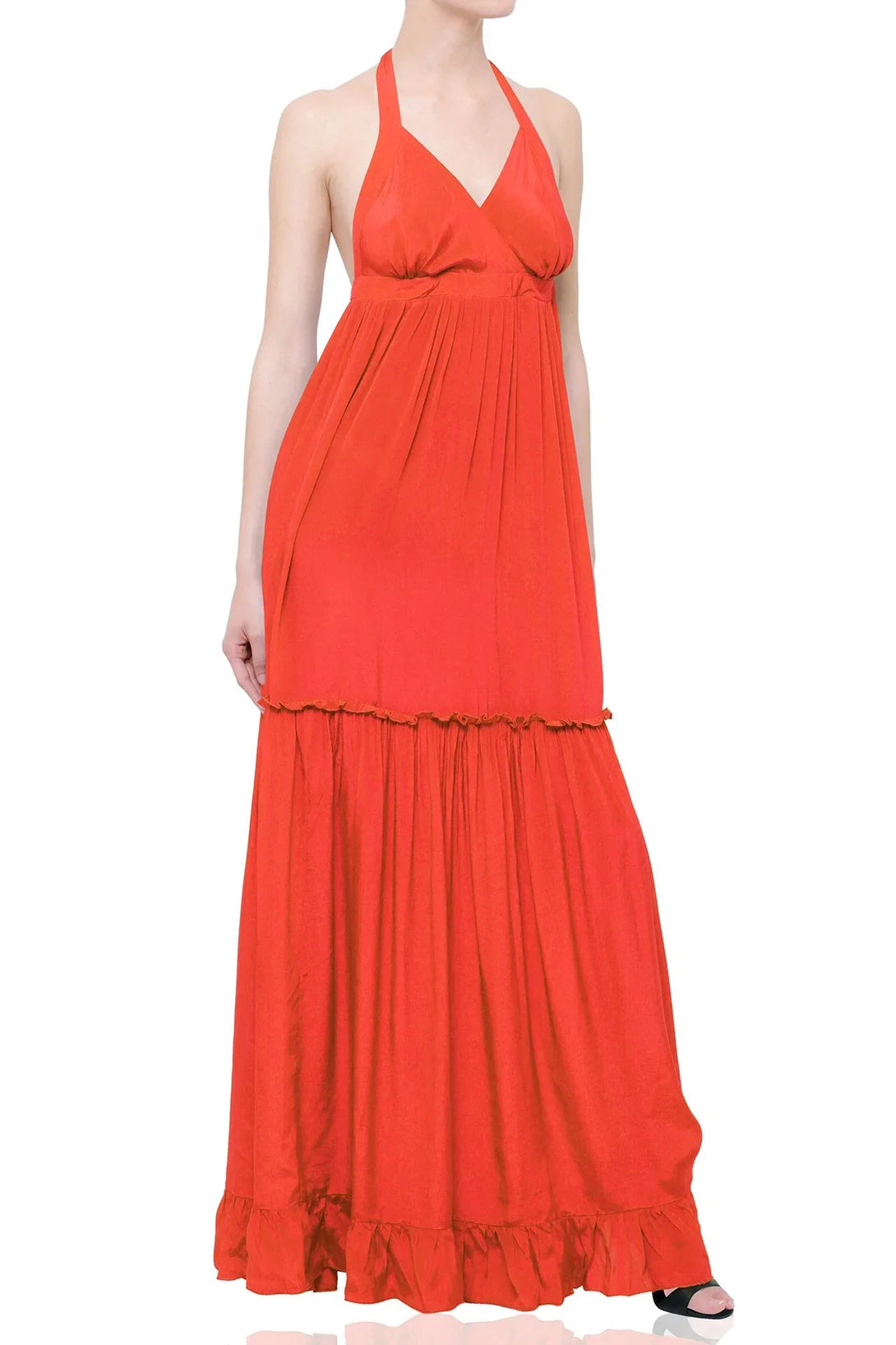 Backless Halter Long Dress in OXI Fire {Long Ruffle Dress} Long Dress Large - Extra Large Backless Halter Long Dress in OXI Fire {Long Ruffle Dress} Long Dress Large - Extra Large