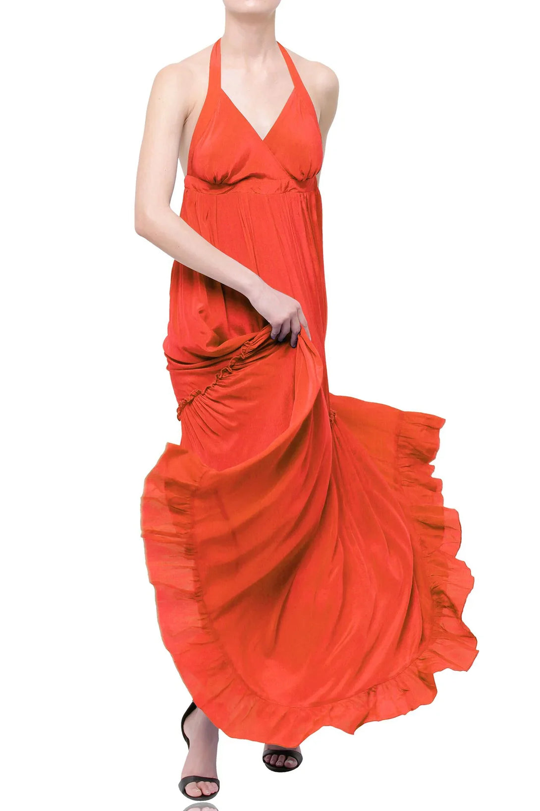 Backless Halter Long Dress In Oxi Fire {Long Ruffle Dress} Long Dress Large - Extra Large Backless Halter Long Dress In Oxi Fire {Long Ruffle Dress} Long Dress Large - Extra Large