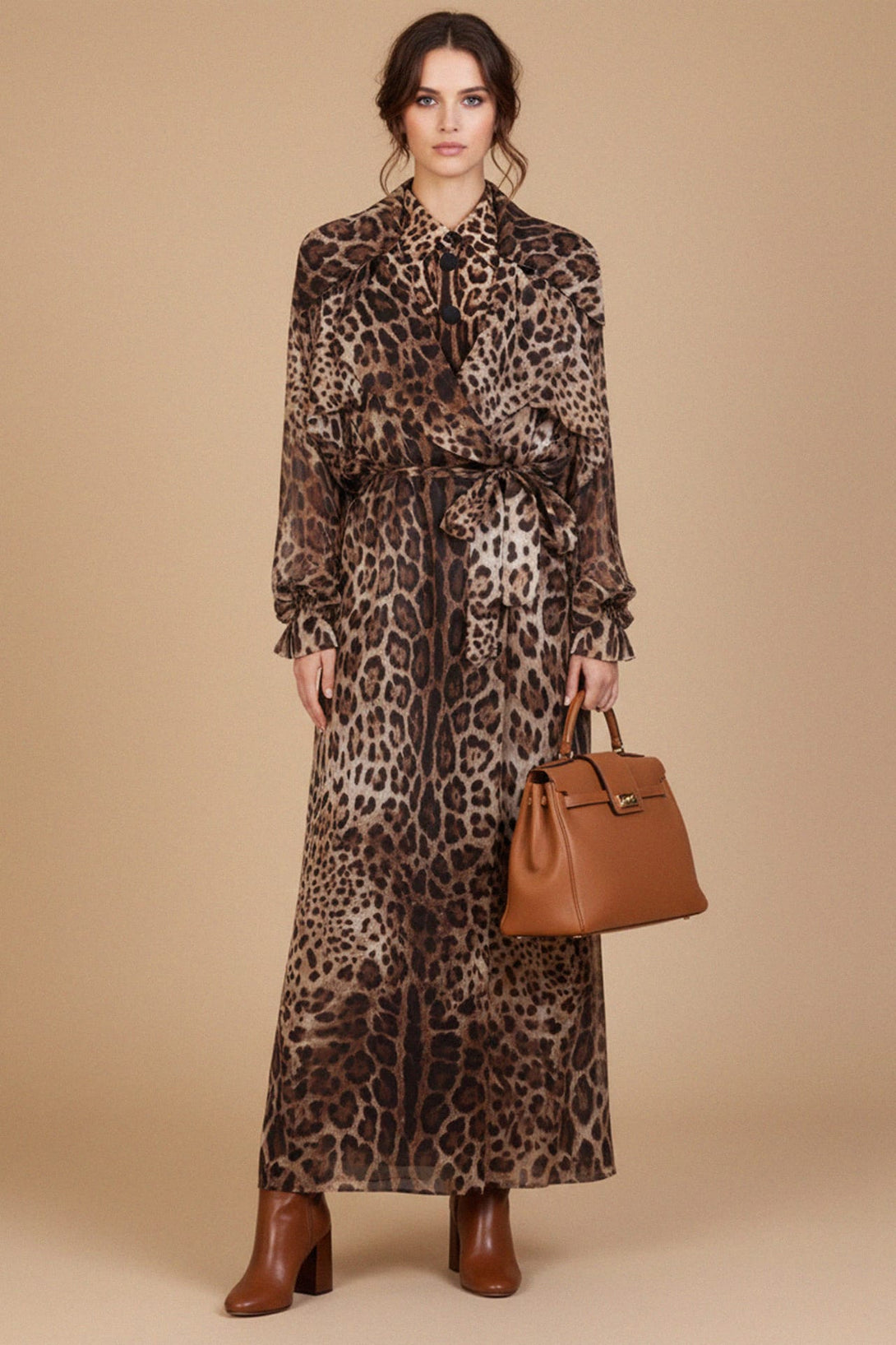 elegant leopard print long trench coat for women, Shahida,