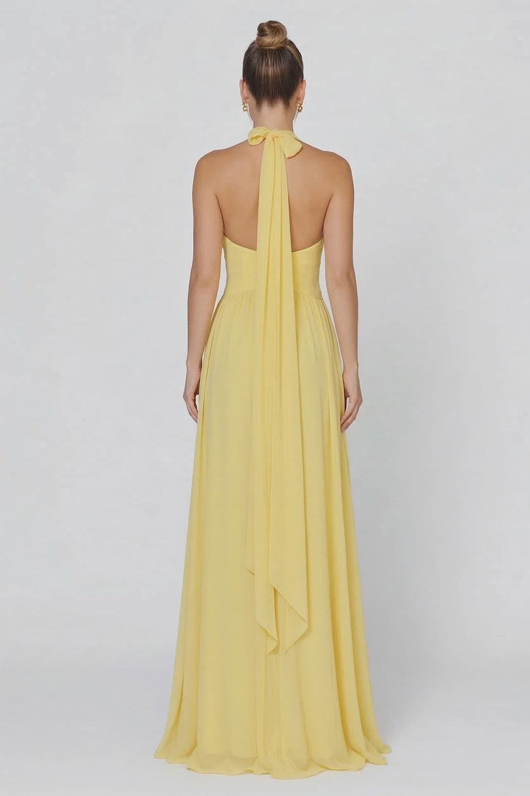 pale yellow bridesmaid dresses Light Yellow Satin A Line Mismatched Simple Long Bridesmaid Dresses, MBD298 main image 1