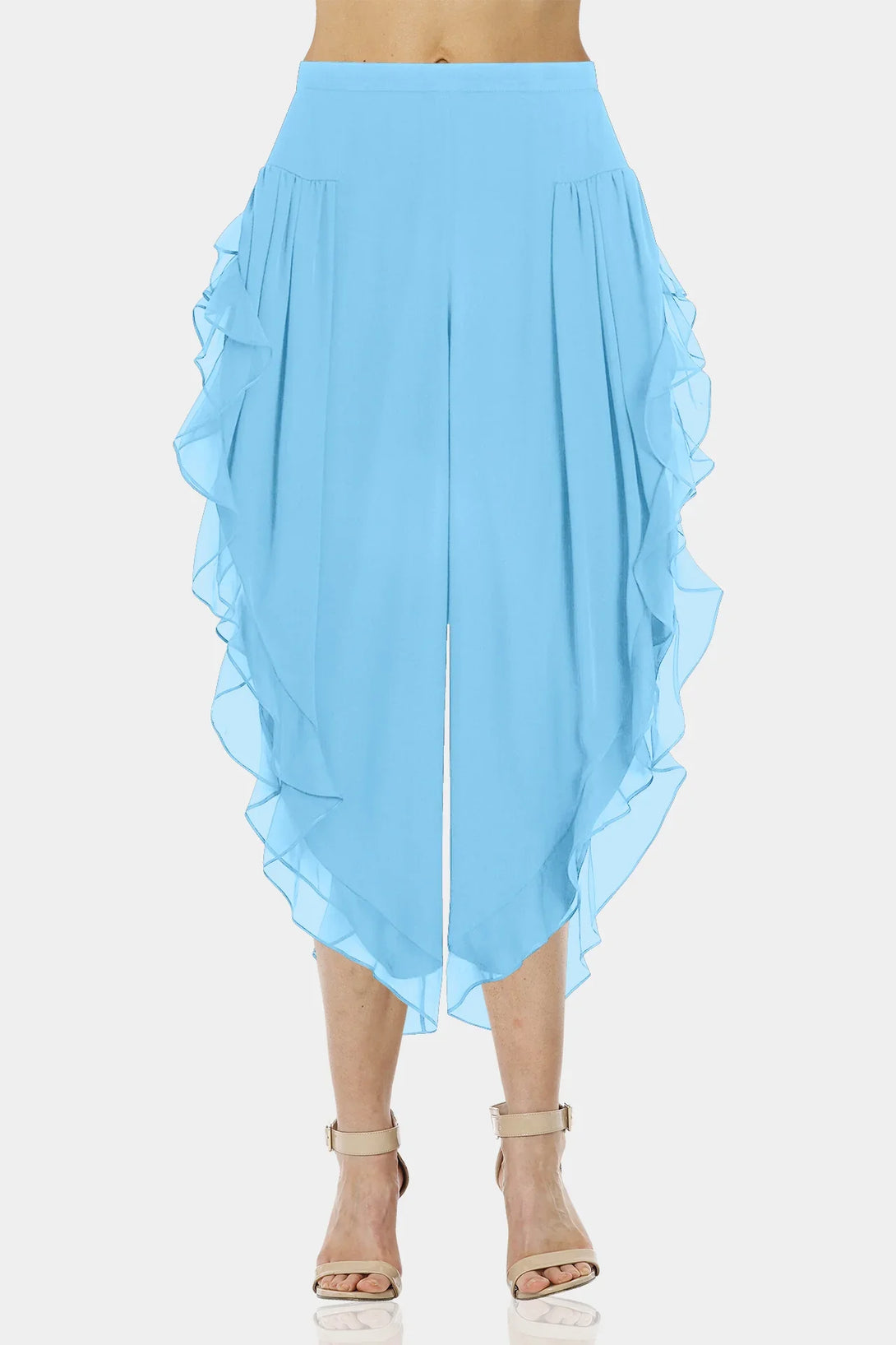 Shahida Parides,
ruffle hem pants,
plus size ruffle pants,
wide leg ruffle pants,